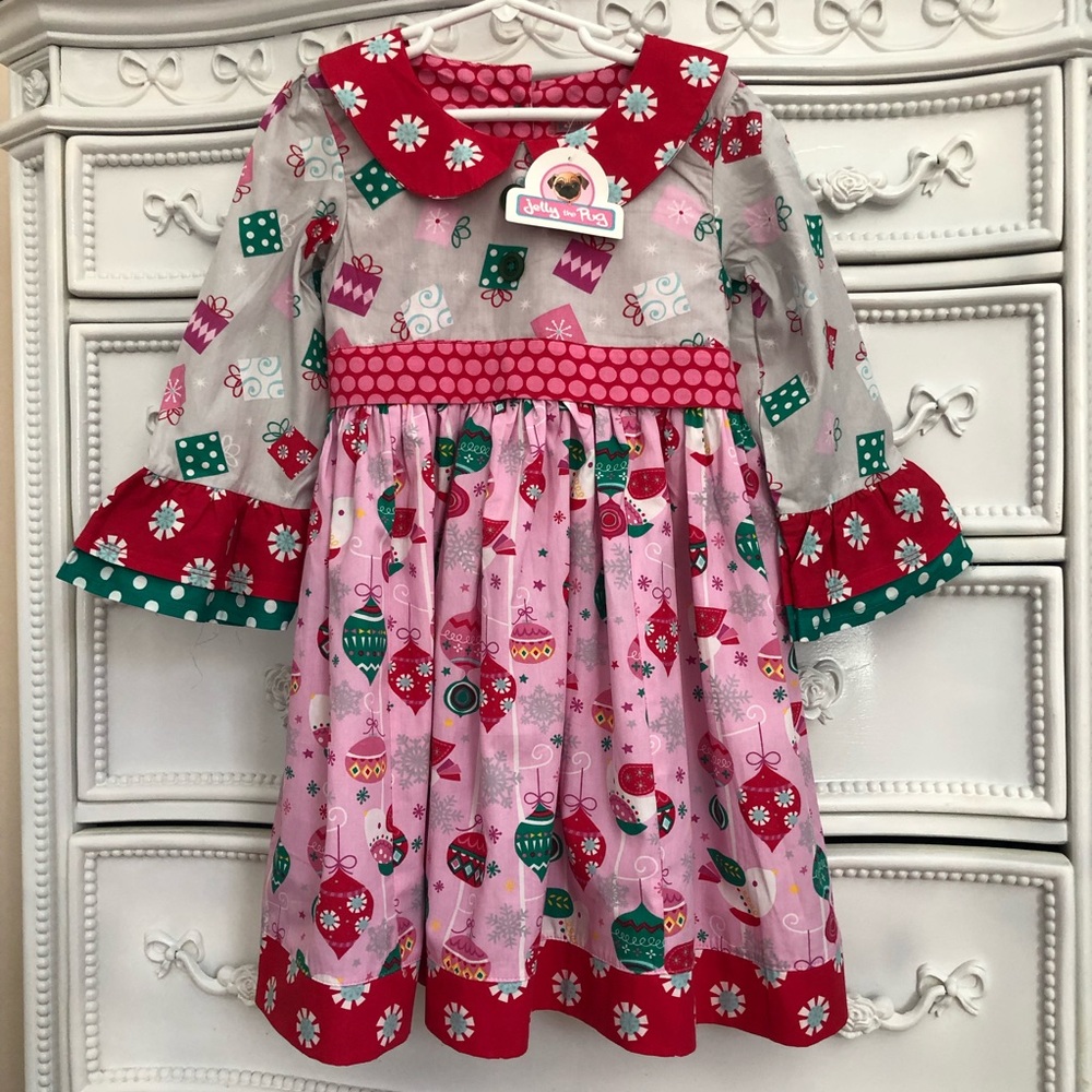 NWT Jelly The Pug Christmas Dress Girls 6 Gifts Ornaments